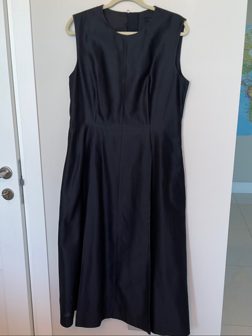 COS navy sleeveless dress with front pleats size 10 . Very long midi 49 in long